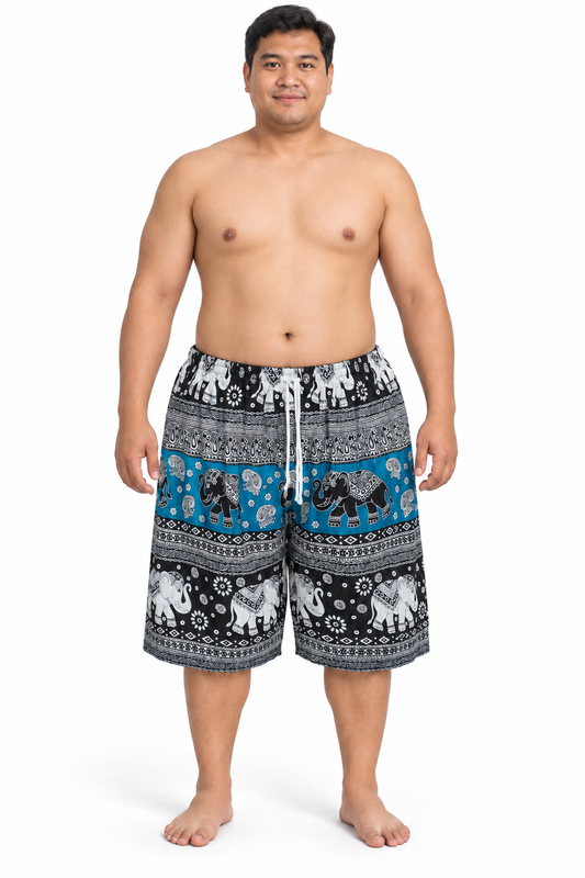 Blue Black Elephant Print Shorts – view 2
