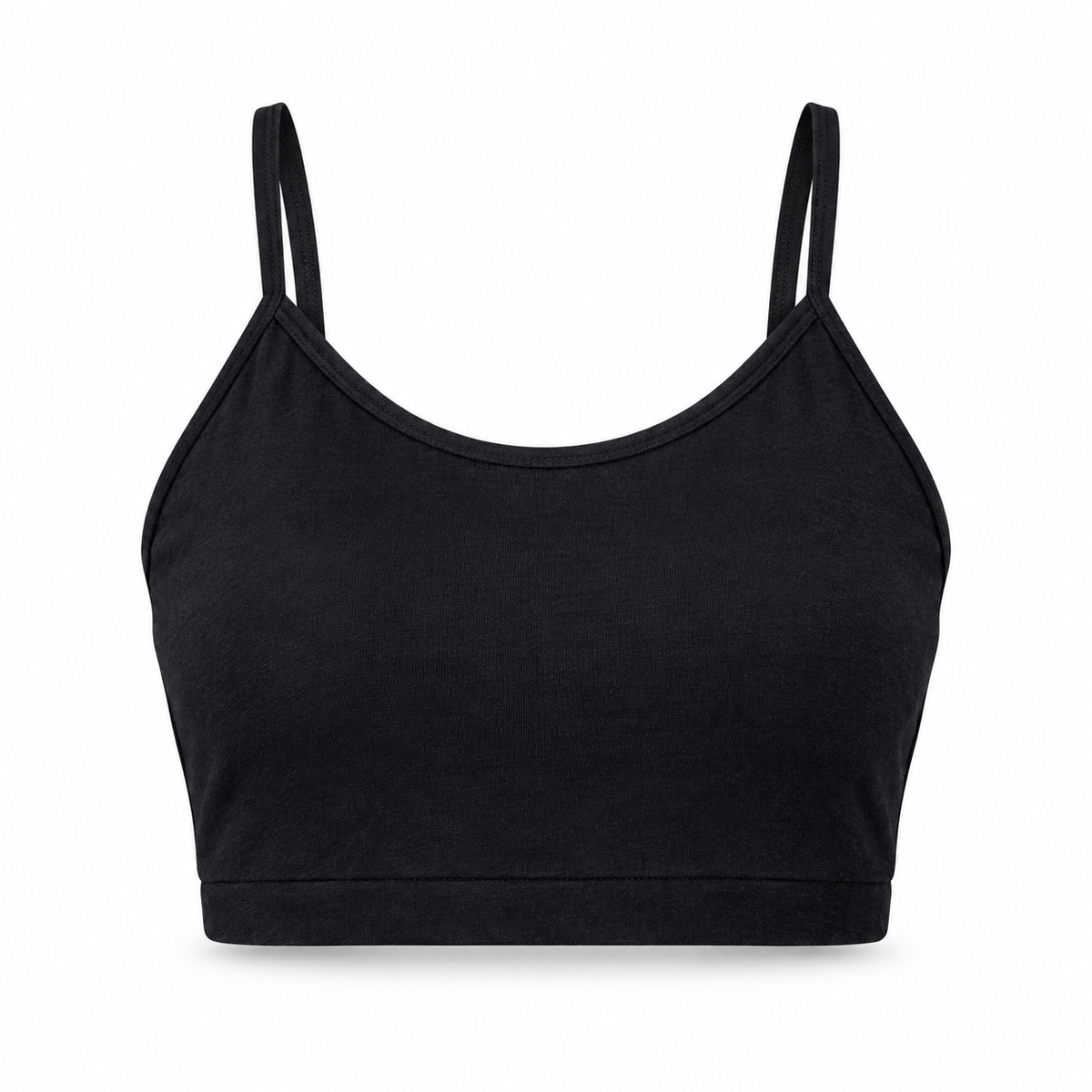 Serene Cotton Top-Bra with Distinctive Back Detail, Black, ghost mannequin on white background |variant:black|view:ghost|