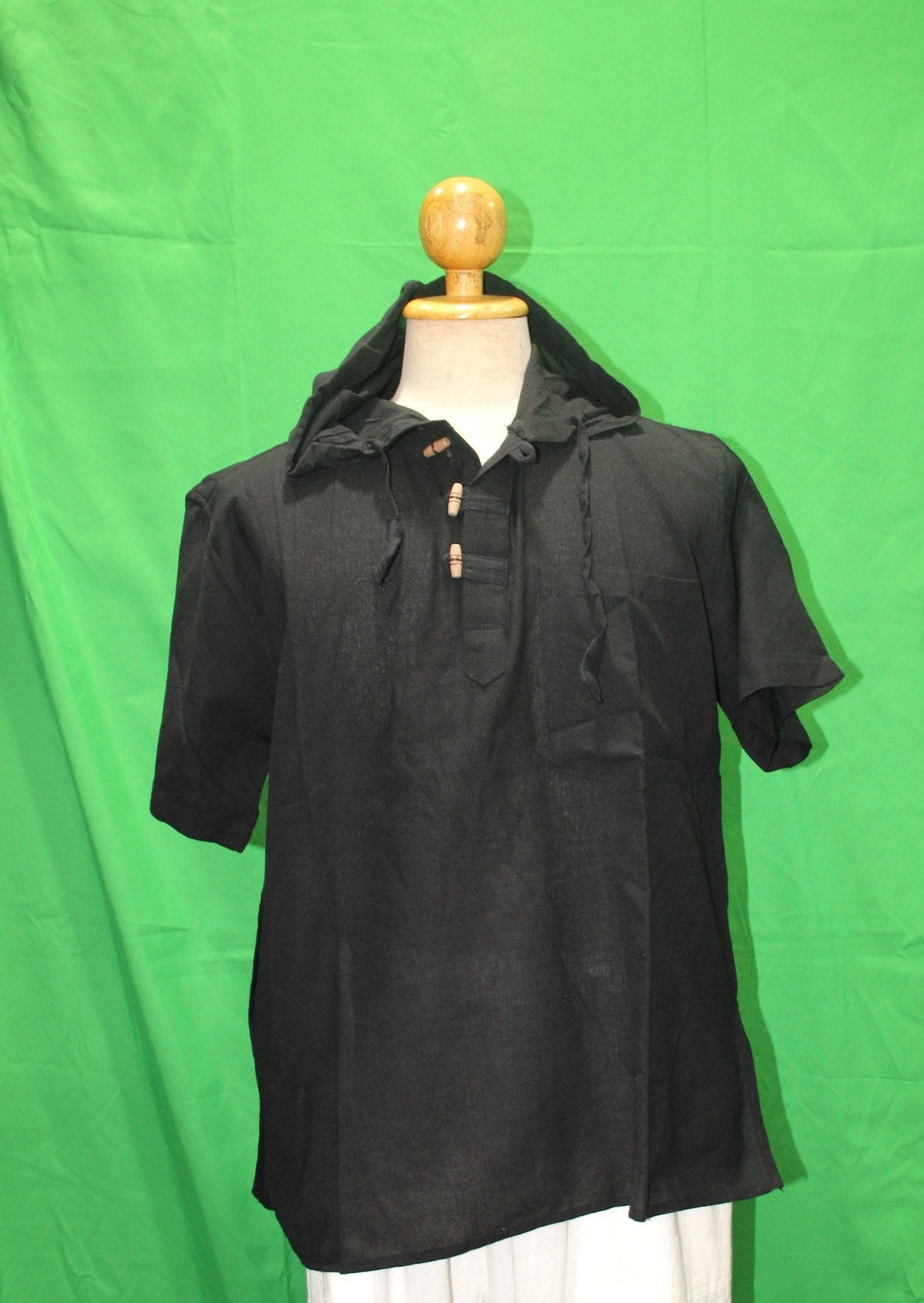 Short Sleeves with Hoodie with Wooden Buttons from Nepal — original product view