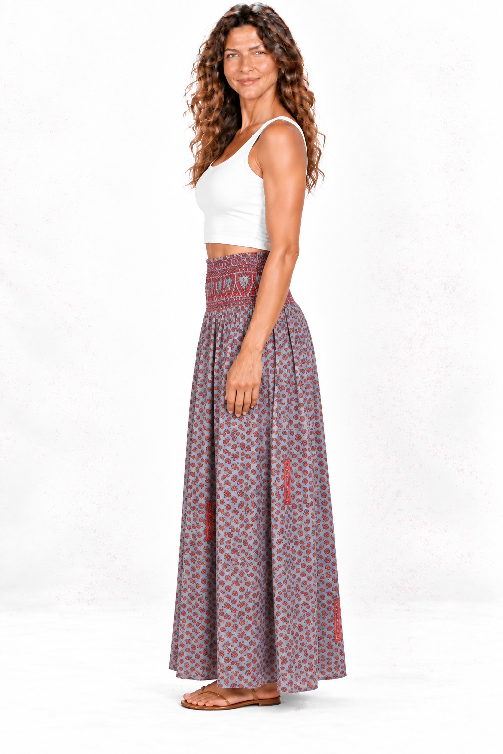 Silk Strapless Dress and Skirt - Grey and Red Pattern — Skirt side view