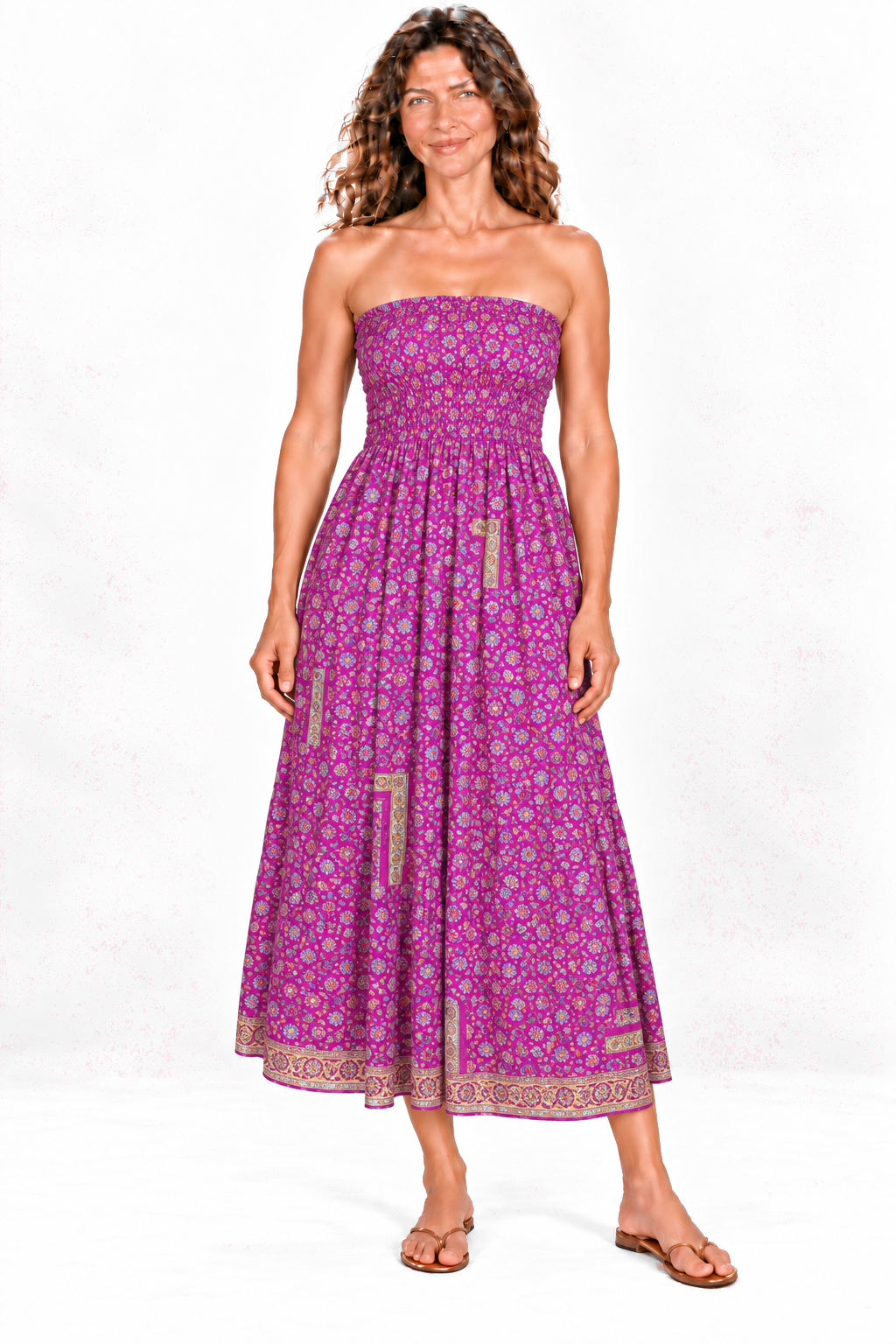 Silk Strapless Dress and Skirt - Magenta Floral — Dress front view