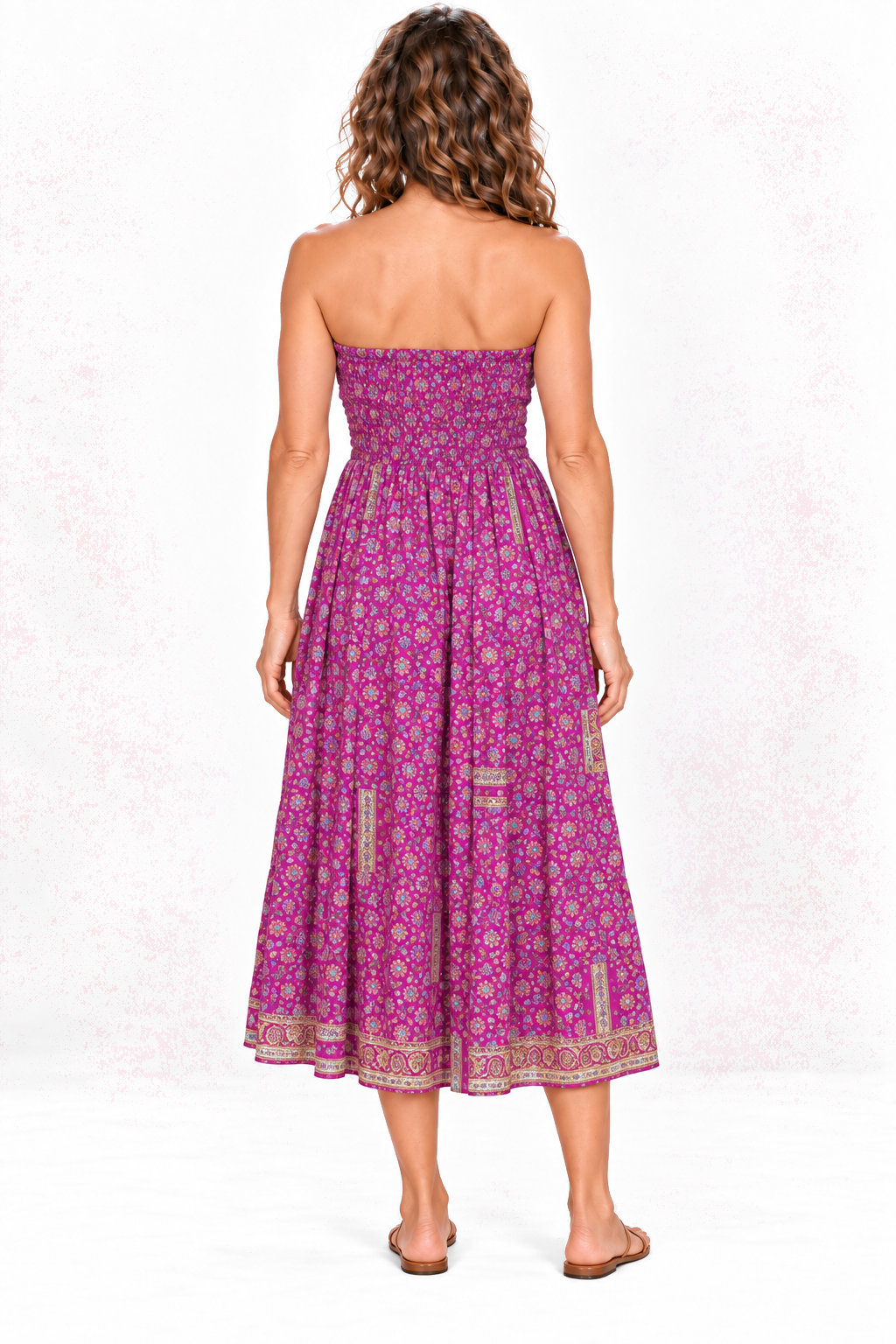 Silk Strapless Dress and Skirt - Magenta Floral — Dress back view