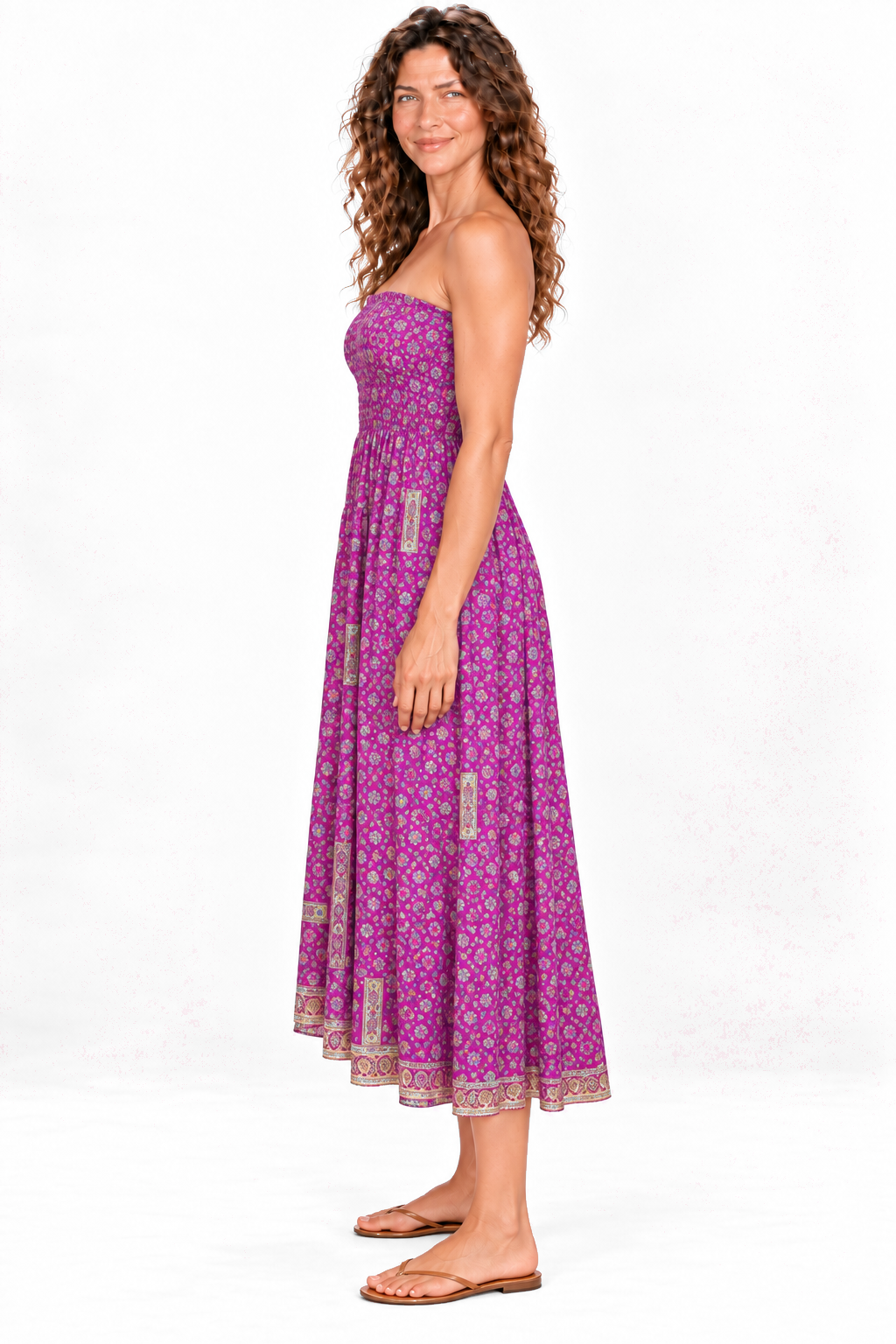 Silk Strapless Dress and Skirt - Magenta Floral — Dress side view