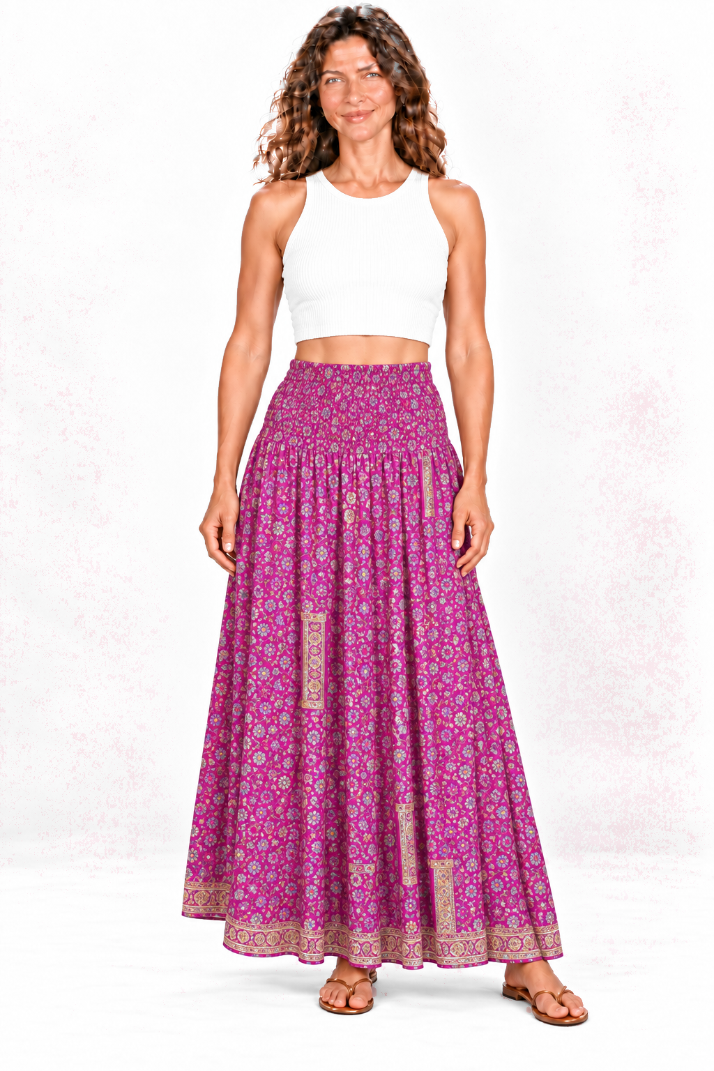 Silk Strapless Dress and Skirt - Magenta Floral — Skirt front view