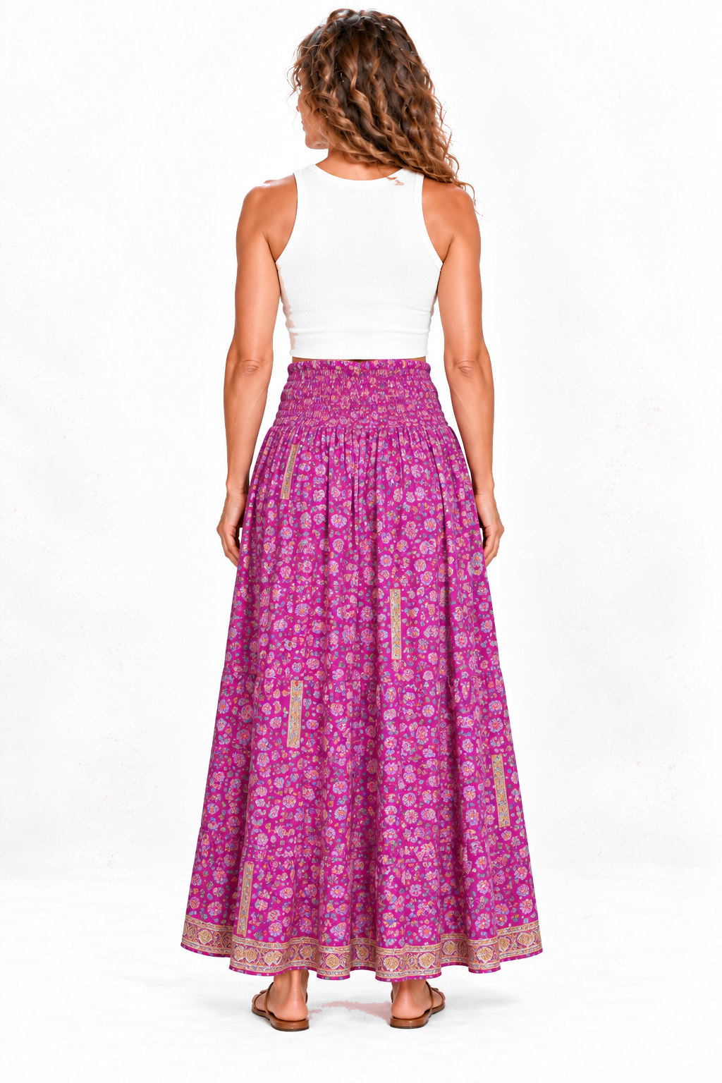 Silk Strapless Dress and Skirt - Magenta Floral — Skirt back view