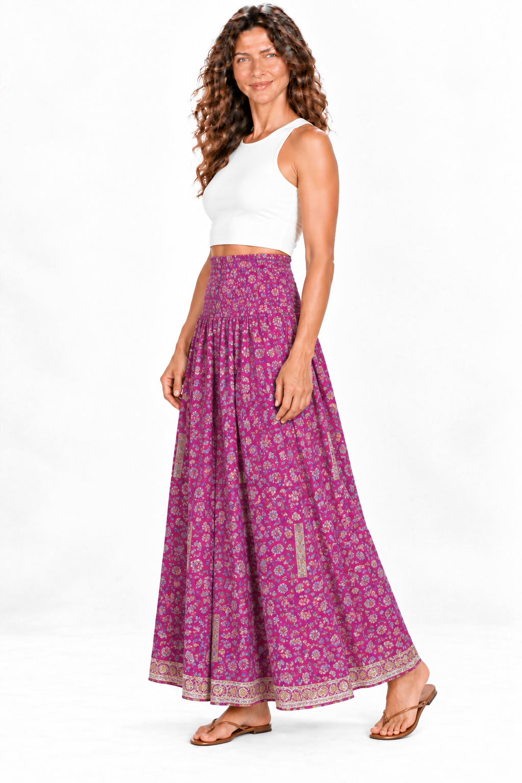 Silk Strapless Dress and Skirt - Magenta Floral — Skirt quarter-side view