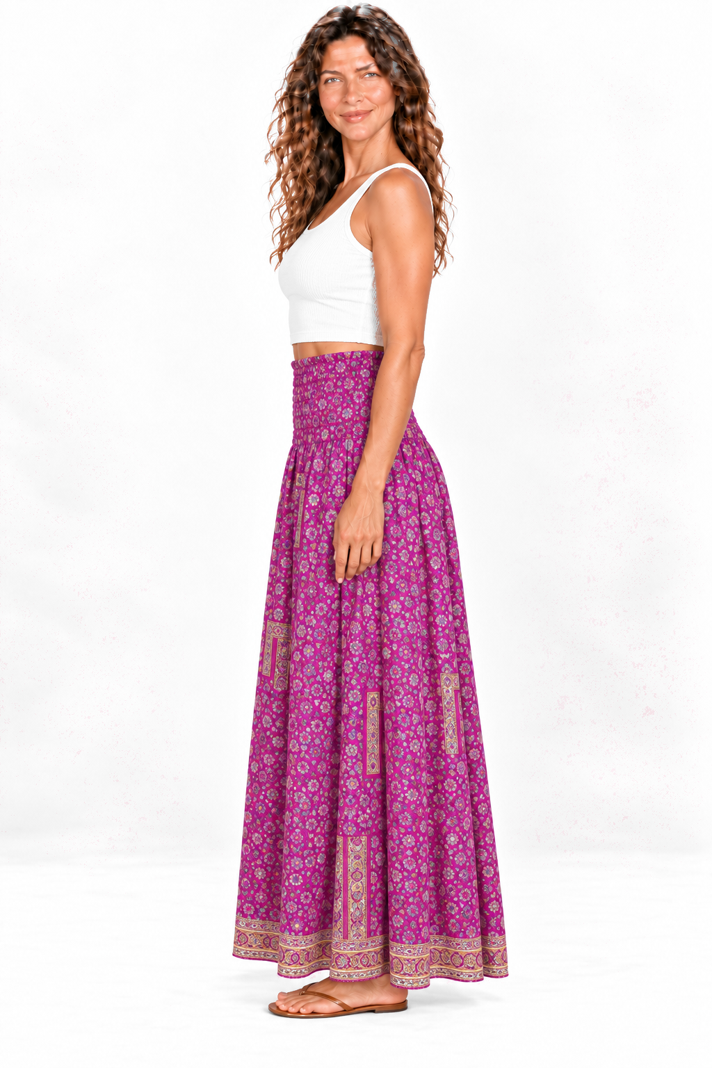 Silk Strapless Dress and Skirt - Magenta Floral — Skirt side view