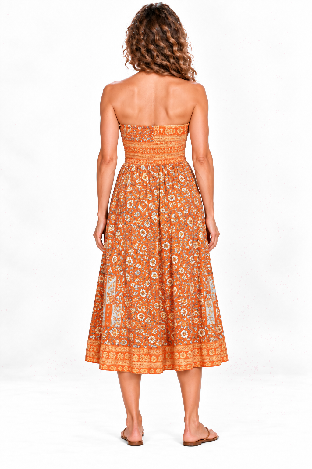 Silk Strapless Dress and Skirt - Orange Floral — Dress back view