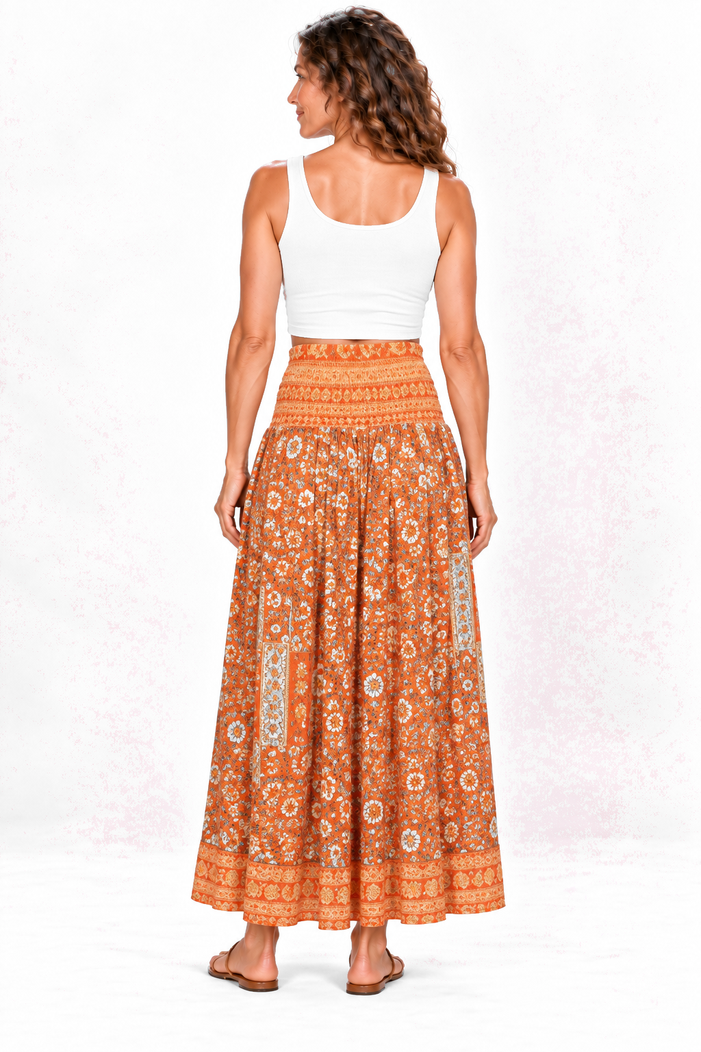 Silk Strapless Dress and Skirt - Orange Floral — Skirt back view