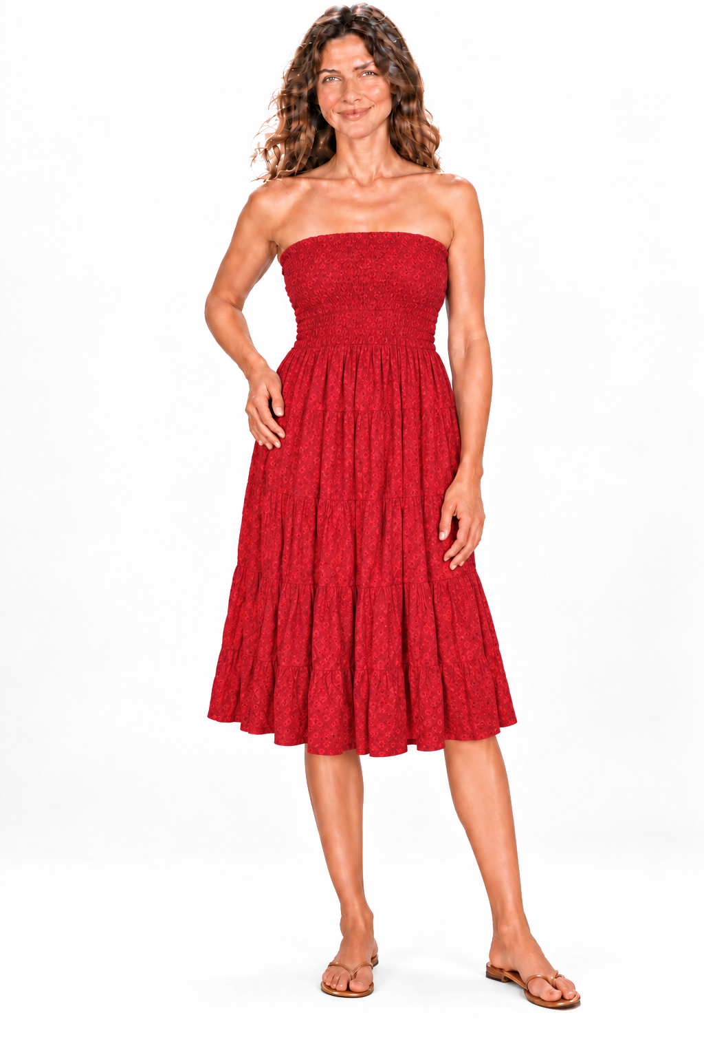 Silk Strapless Dress and Skirt - Red — Dress front view