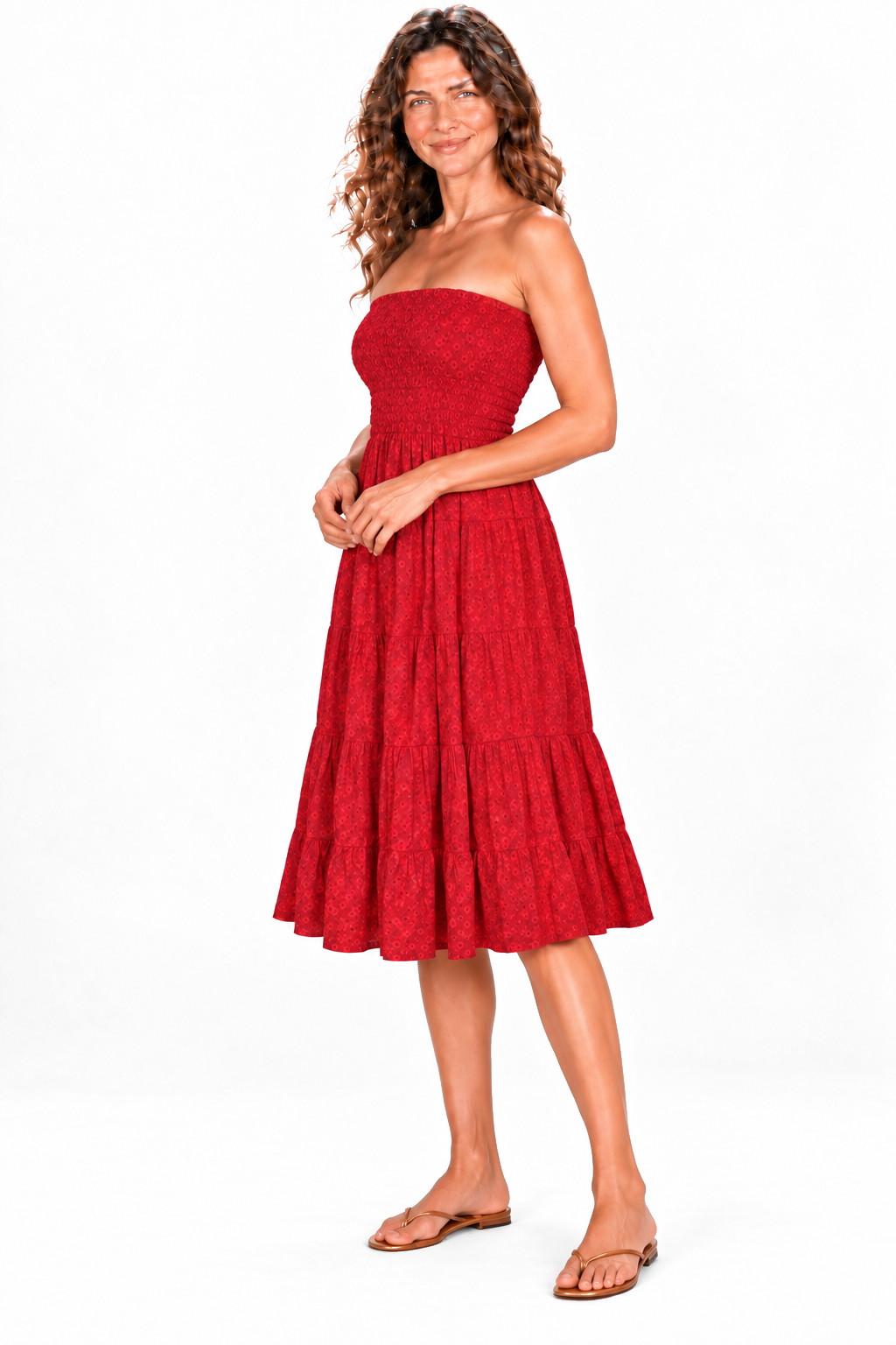 Silk Strapless Dress and Skirt - Red — Dress quarter-side view