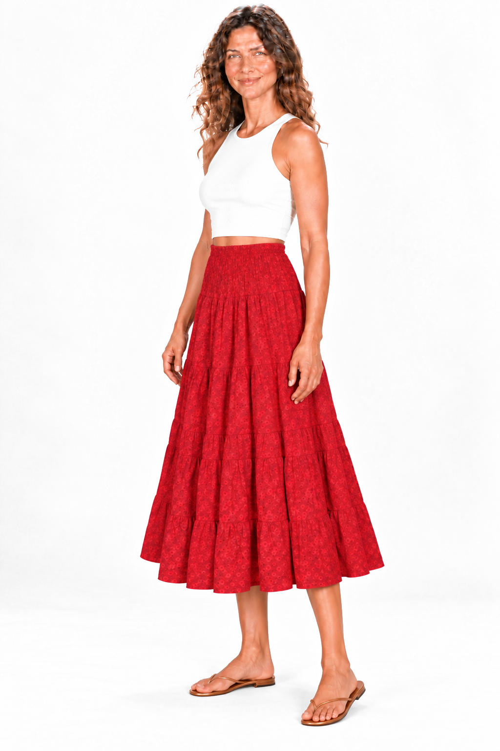 Silk Strapless Dress and Skirt - Red — Skirt quarter-side view