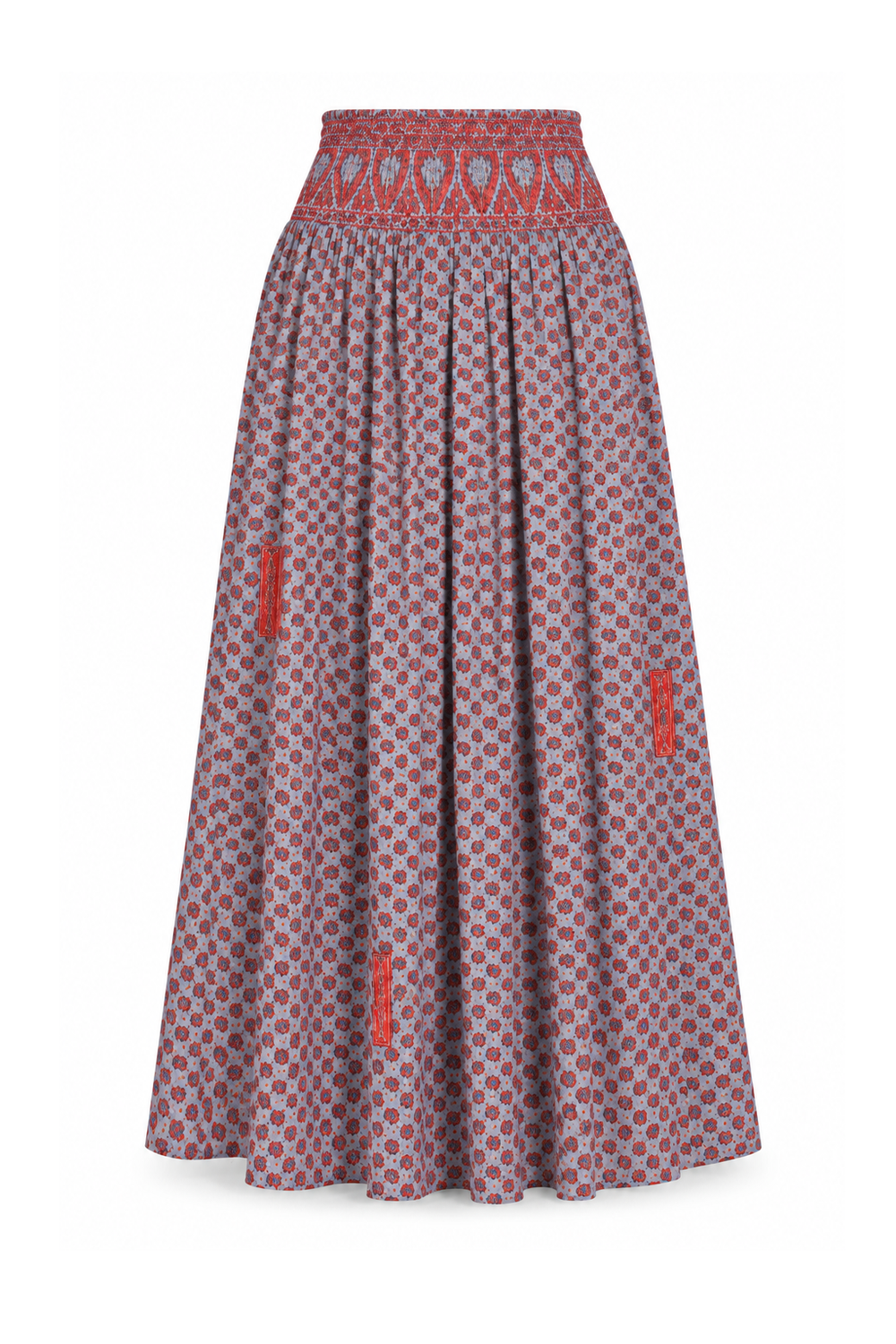 Silk Strapless Dress and Skirt - Grey and Red Pattern - ghost mannequin, normalized primary image