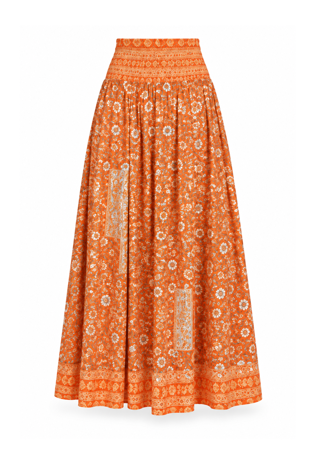 Silk Strapless Dress and Skirt - Orange Floral - ghost mannequin, normalized primary image
