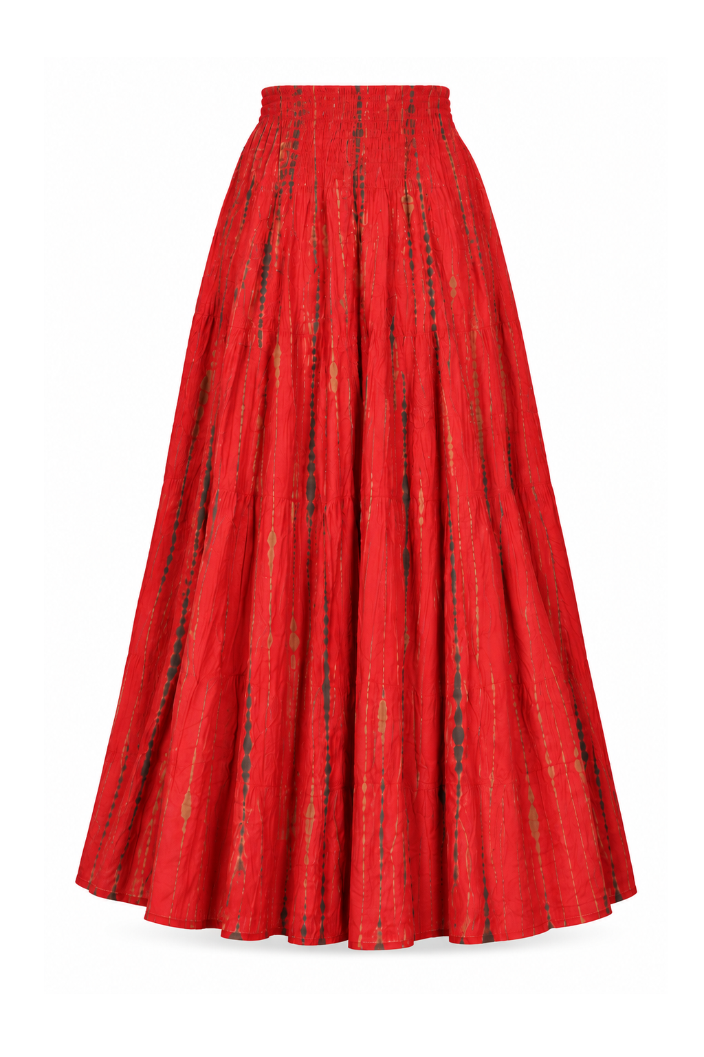 Silk Strapless Dress and Skirt - Red and Gold-Tone Stripes - ghost mannequin, normalized primary image