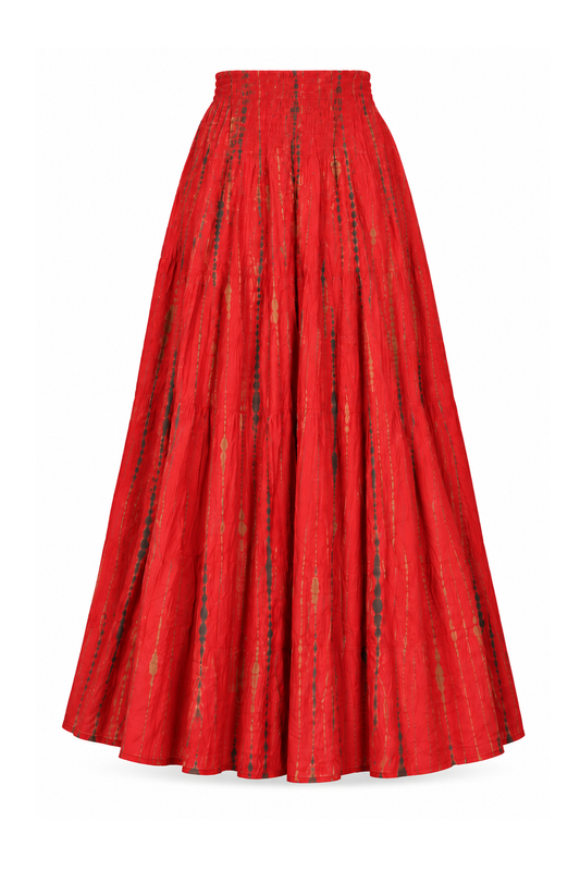 Silk Strapless Dress and Skirt - Red and Gold-Tone Stripes - ghost mannequin, normalized primary image