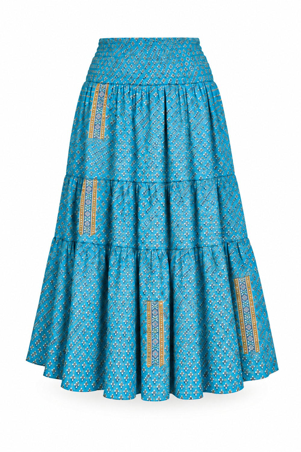 Silk Strapless Dress and Skirt - Turquoise Pattern - ghost mannequin, normalized primary image
