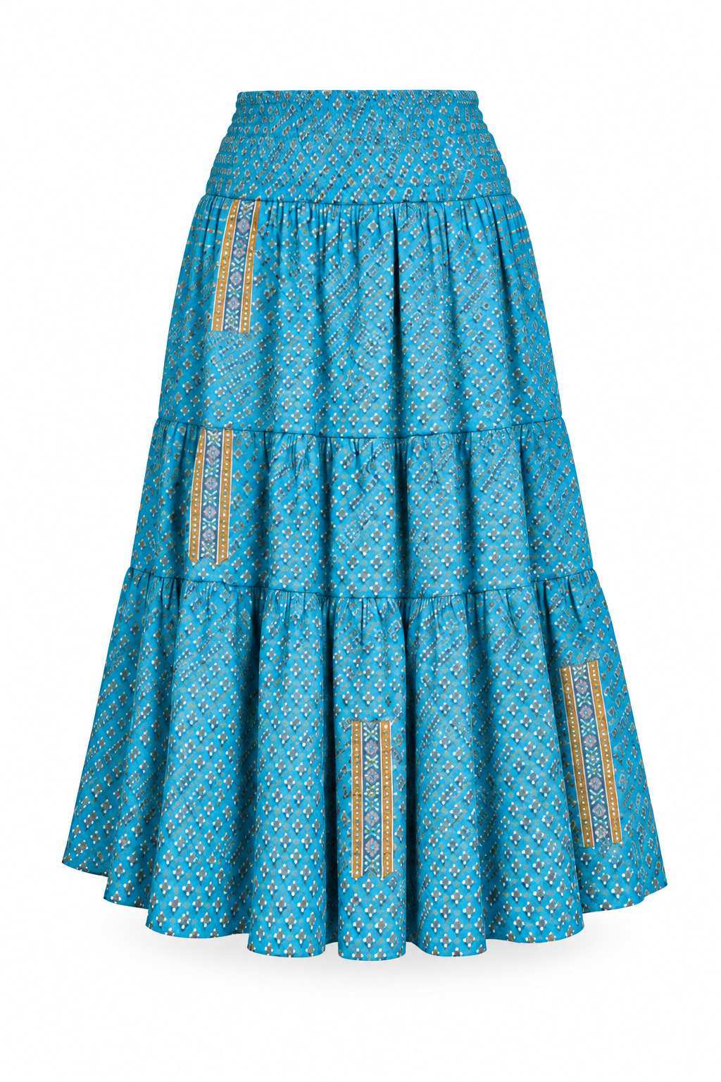 Silk Strapless Dress and Skirt - Turquoise Pattern - ghost mannequin, normalized primary image