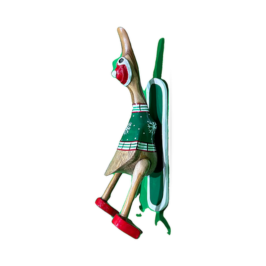 Indonesian Hand-Painted Wooden Skiing Duck