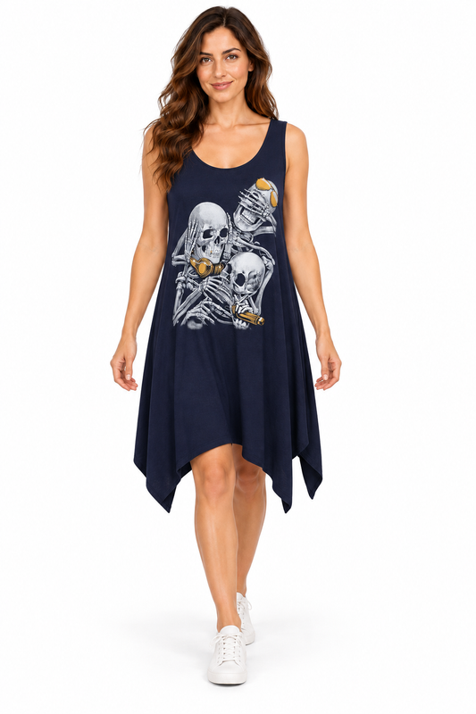 Sleeveless Handkerchief Dress - Navy Blue Skeleton Print – catalogue view 1