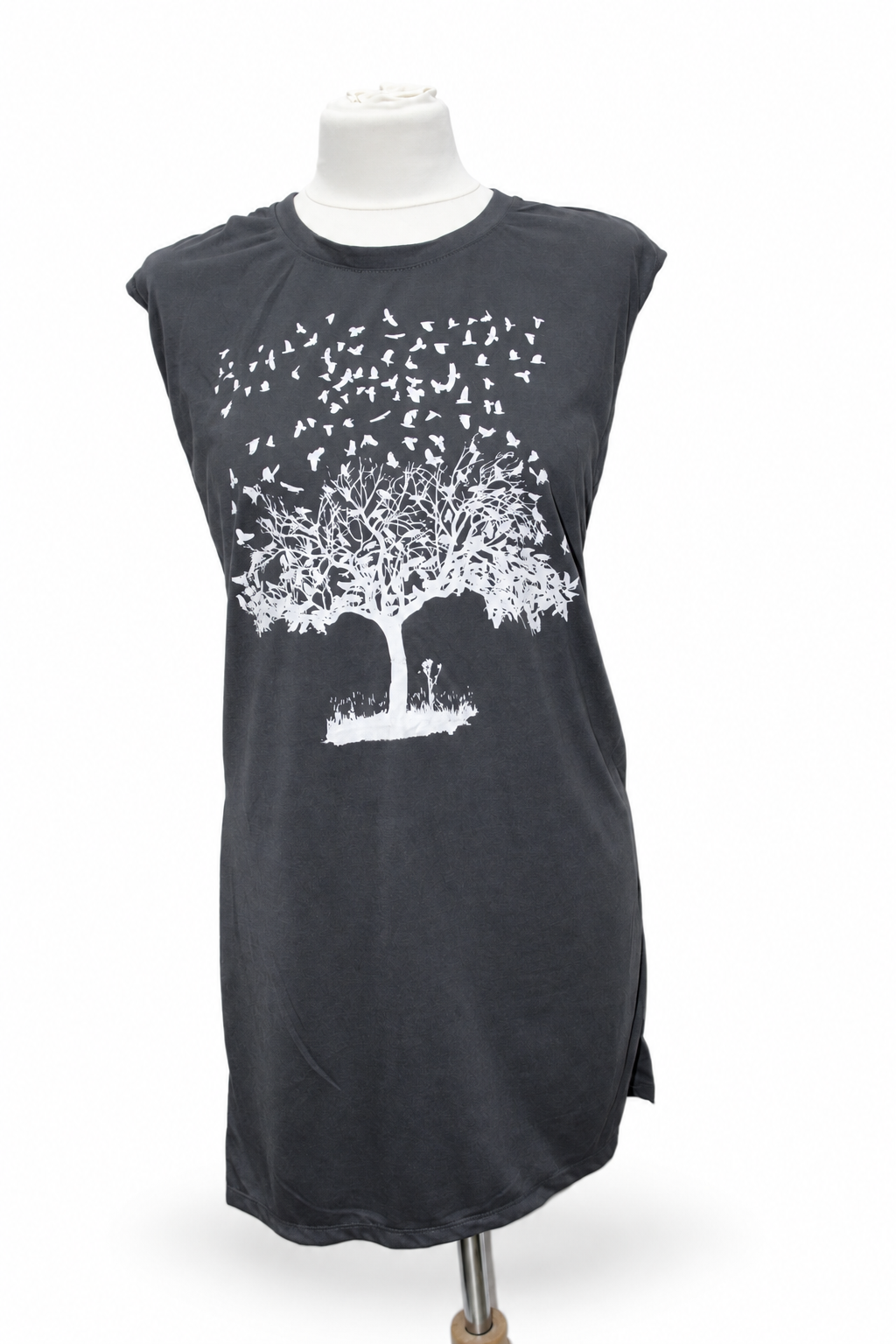 Sleeveless Tunic Dress - Charcoal Tree Print – catalogue view 4