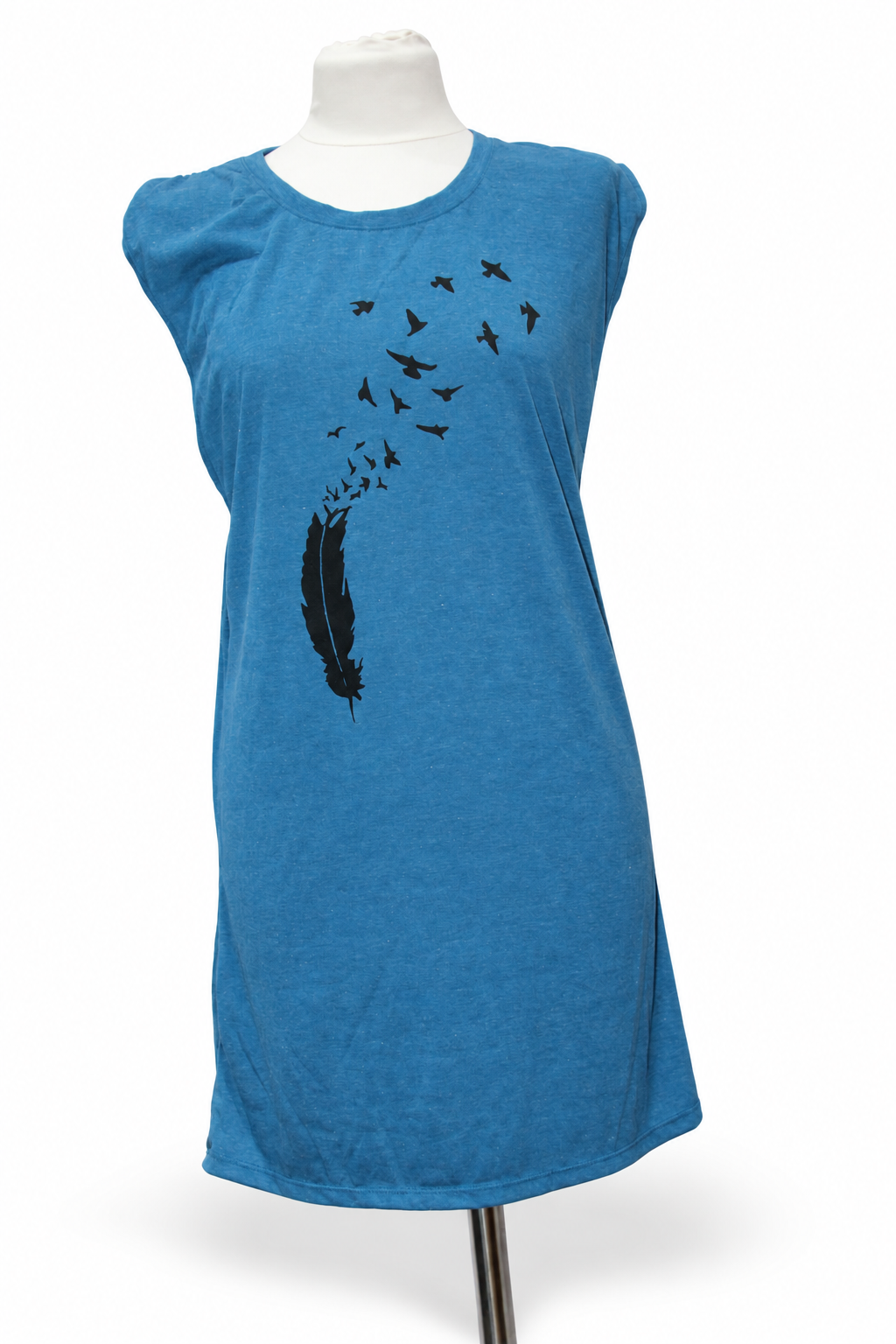 Sleeveless Tunic Dress - Teal Bird Print – catalogue view 4