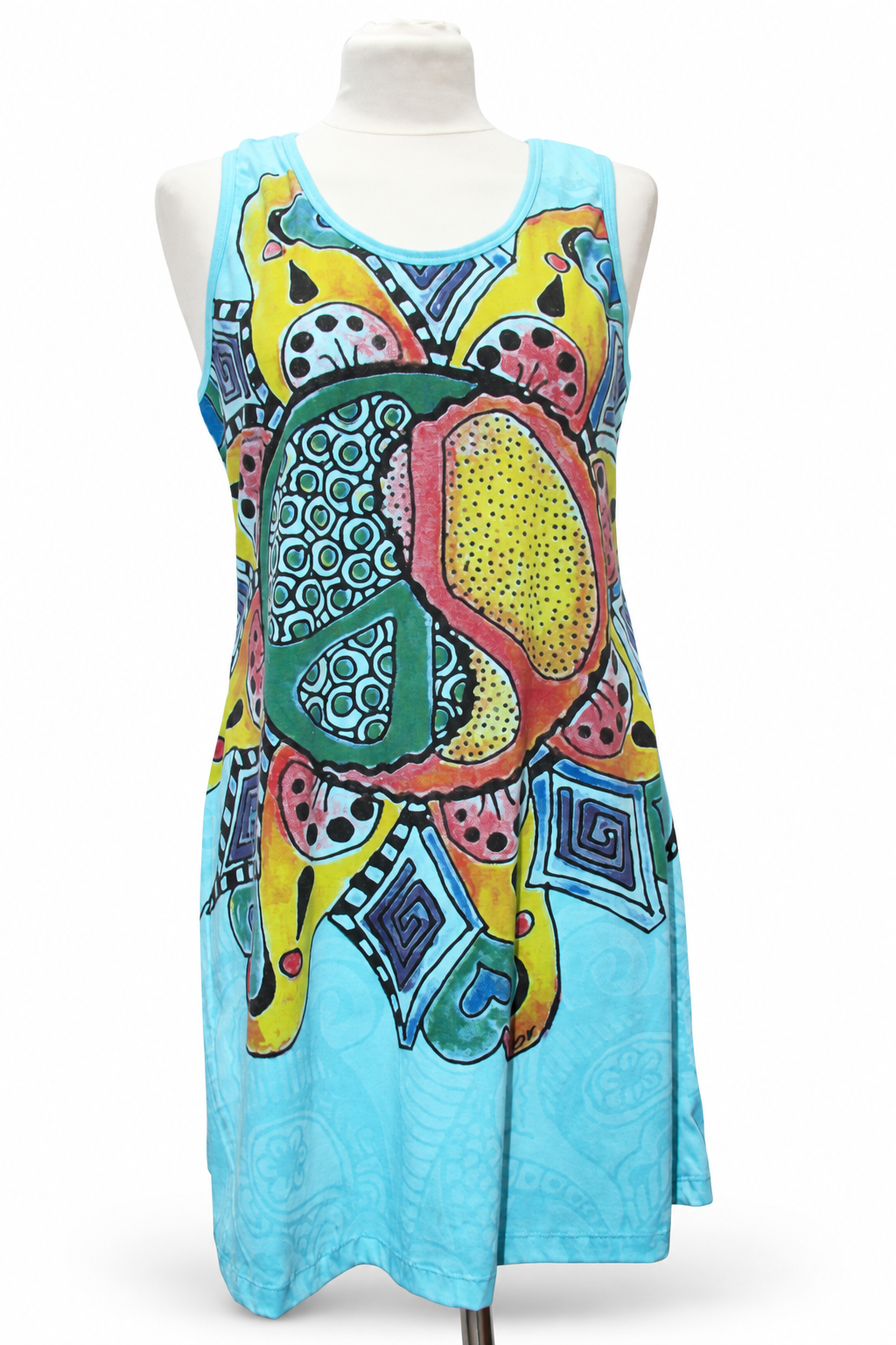 Sleeveless Tunic Dress - Turquoise Multicolour Elephant Print – catalogue view 4