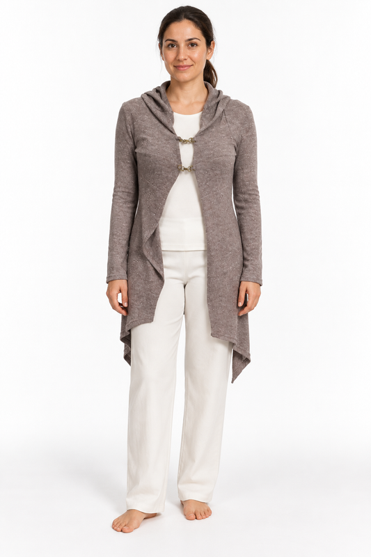 Taupe Grey jacket, model front view