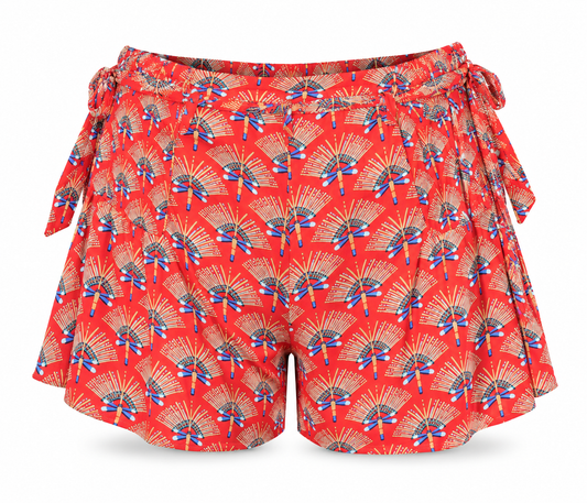Tie-Dye Orange Brown Shorts – front ghost mannequin