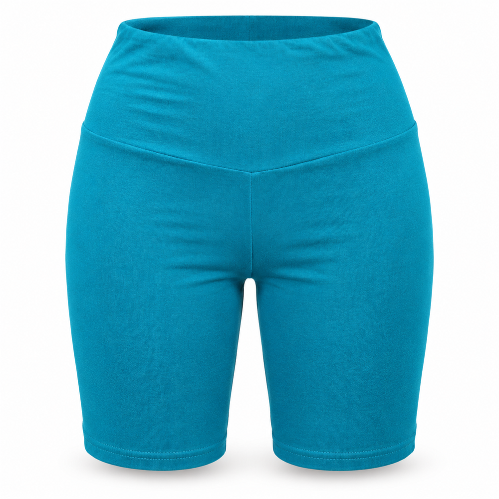 Turquoise Blue Fold-Waist Shorts – front ghost mannequin
