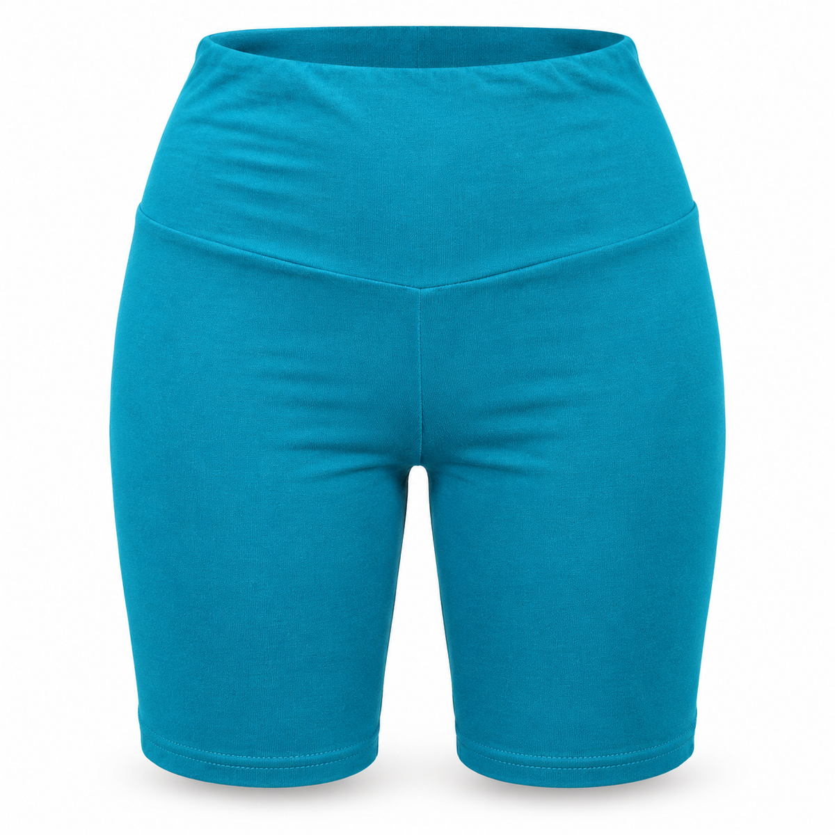 Turquoise Blue Fold-Waist Shorts – front ghost mannequin