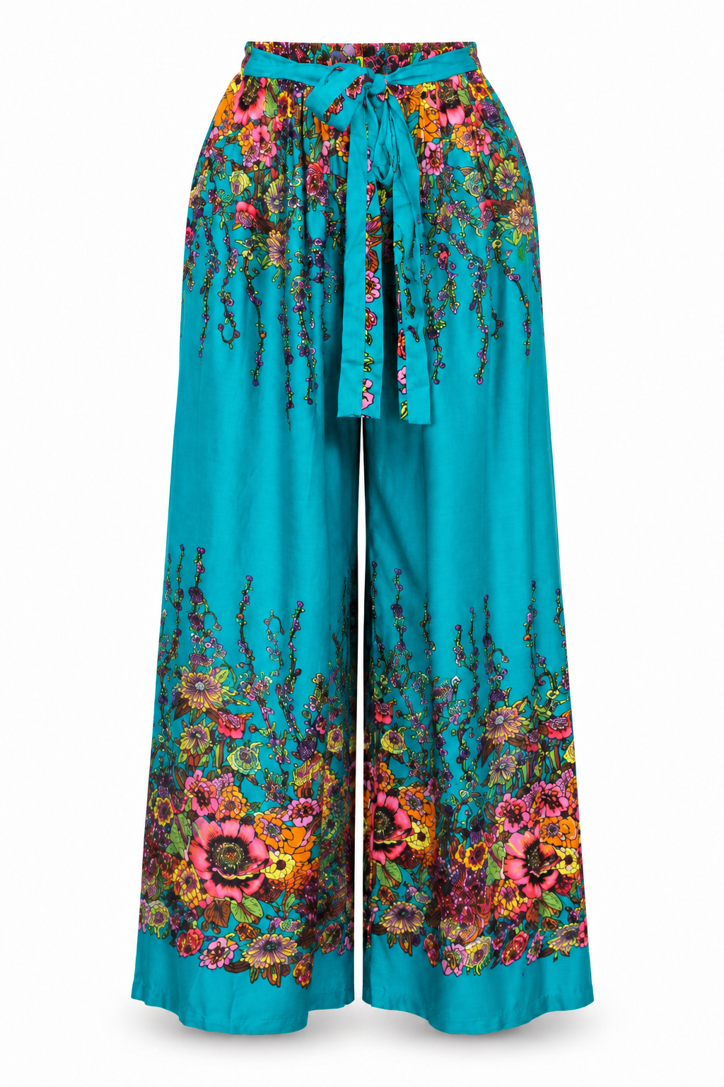 Turquoise Floral Border Palazzo – product view 1