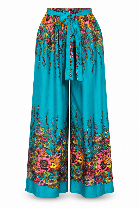 Turquoise Floral Border Palazzo – product view 1