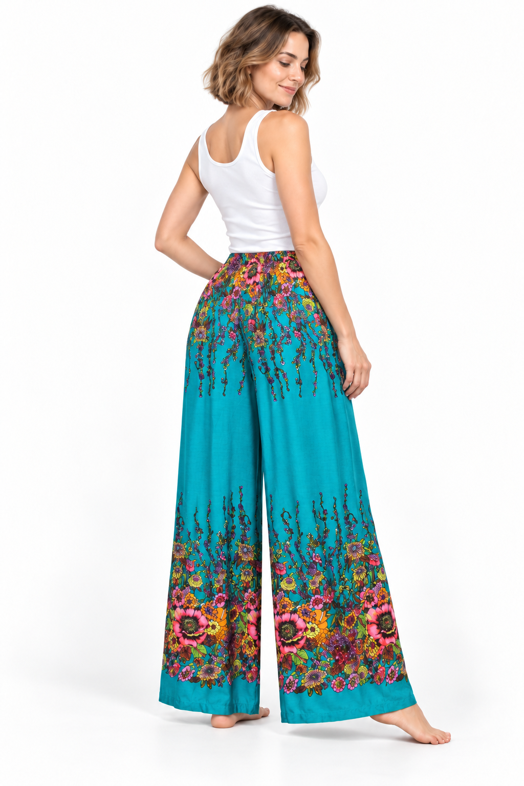 Turquoise Floral Border Palazzo – product view 3