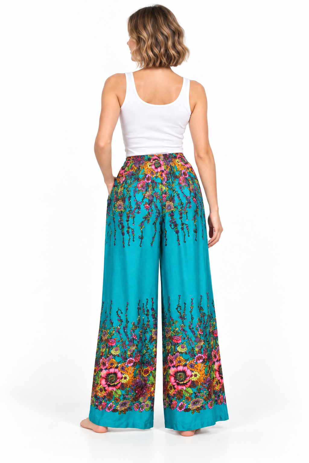 Turquoise Floral Border Palazzo – product view 4