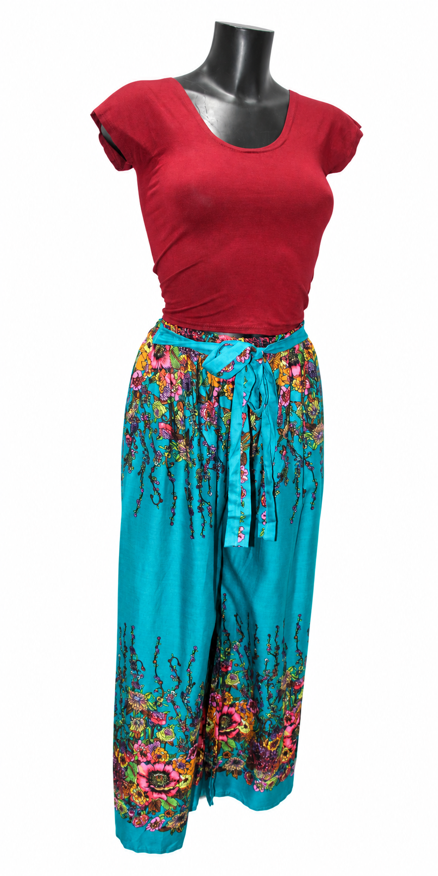 Turquoise Floral Border Palazzo – product view 6