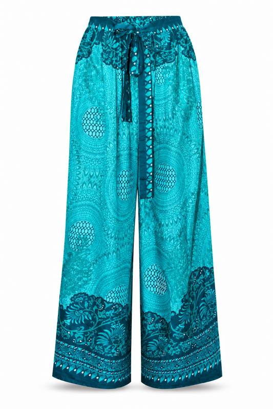 Turquoise Lace Waist Palazzo – product view 1