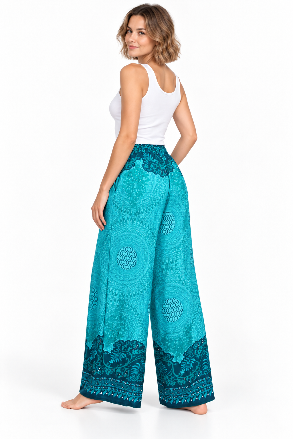 Turquoise Lace Waist Palazzo – product view 3