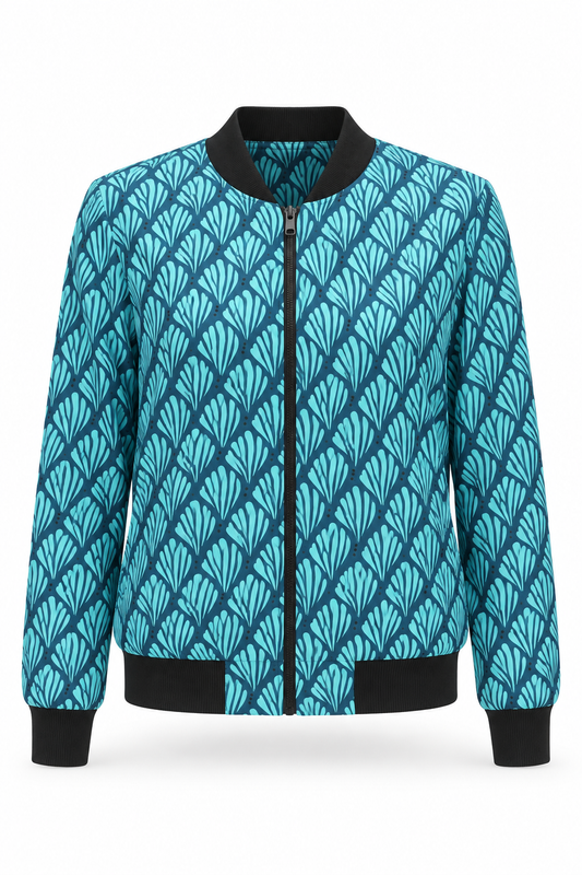 Turquoise Leaf Pattern jacket, front product view