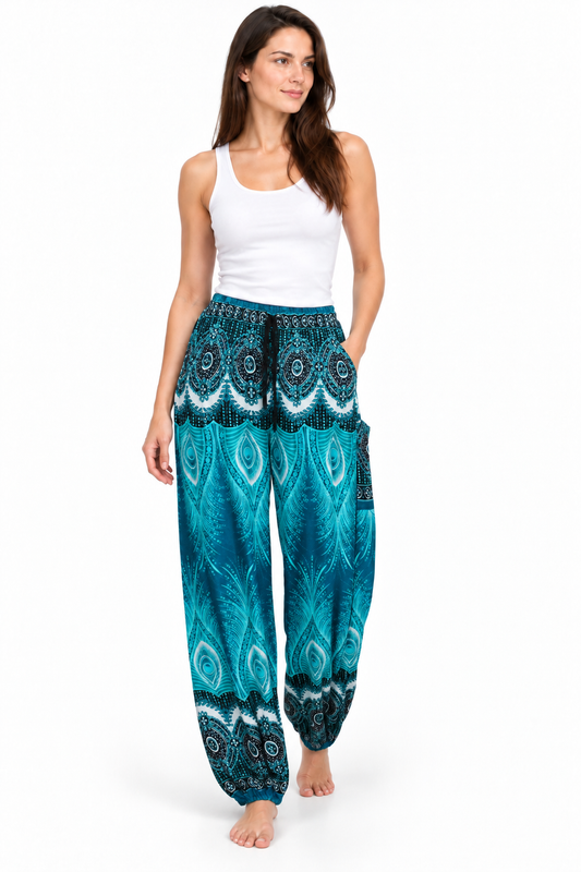Turquoise Peacock Harem Pants – product view 2