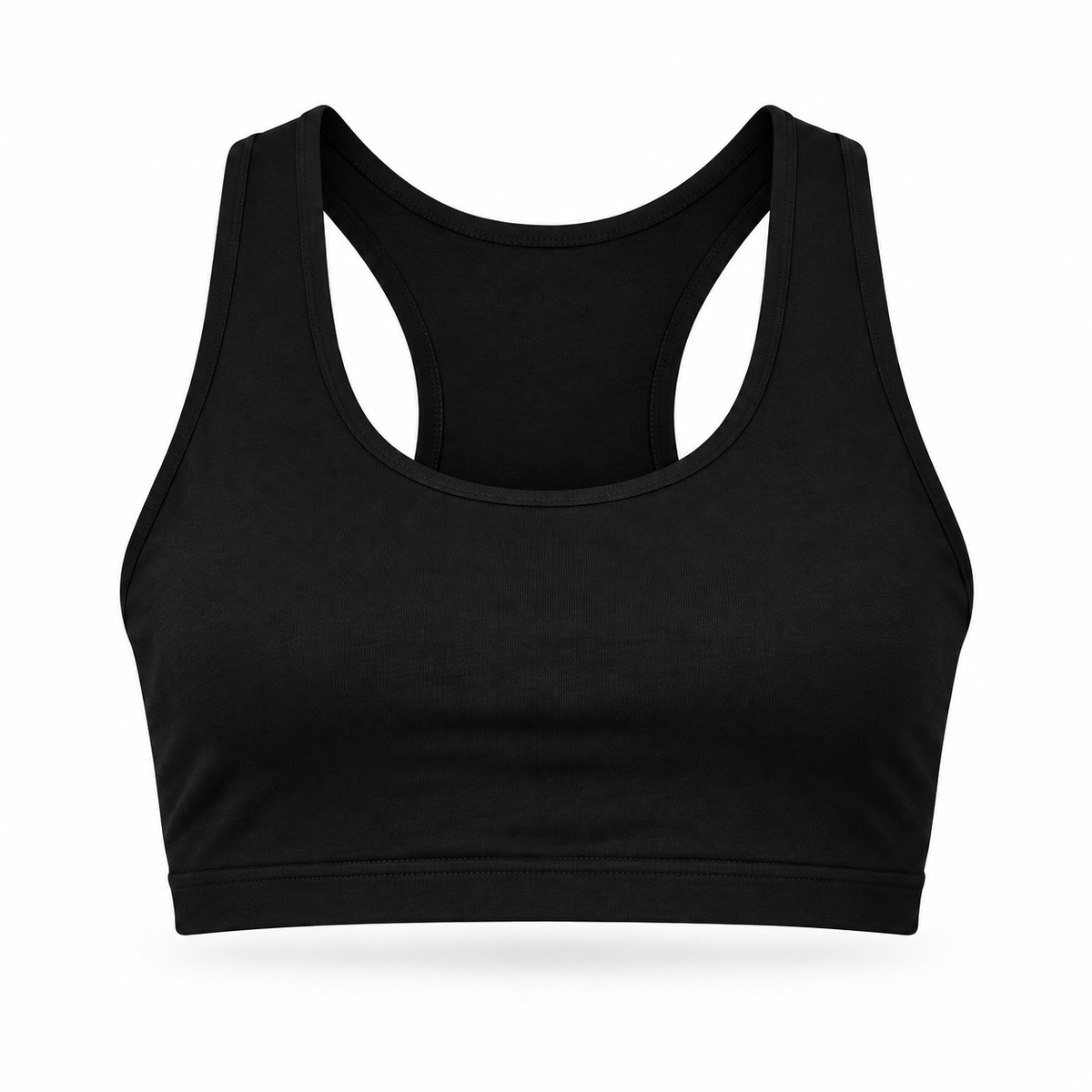 Velvet Cotton Top-Bra with Brass Back Motif, Black, ghost mannequin on white background |variant:black|view:ghost|