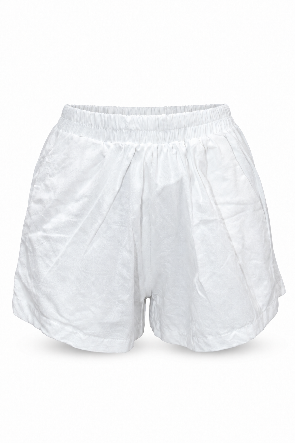 White Elastic-Waist Shorts – front ghost mannequin