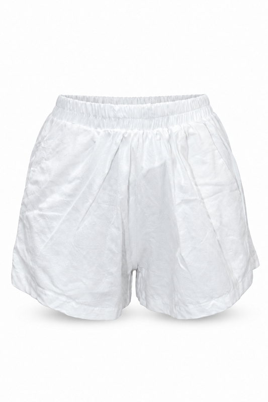 White Elastic-Waist Shorts – front ghost mannequin