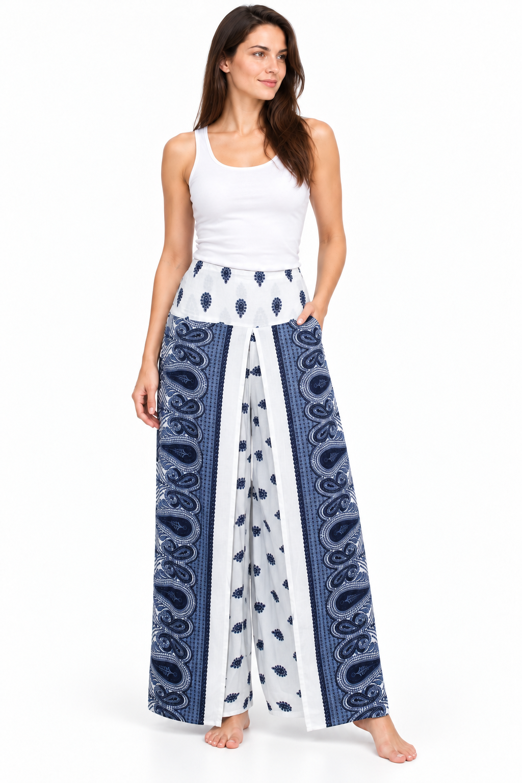White Navy Patchwork Palazzo – product view 2