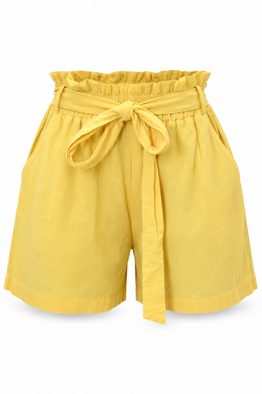 Yellow Paperbag Shorts with Sash – front ghost mannequin
