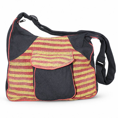 Yellow Pink Striped Shoulder Bag