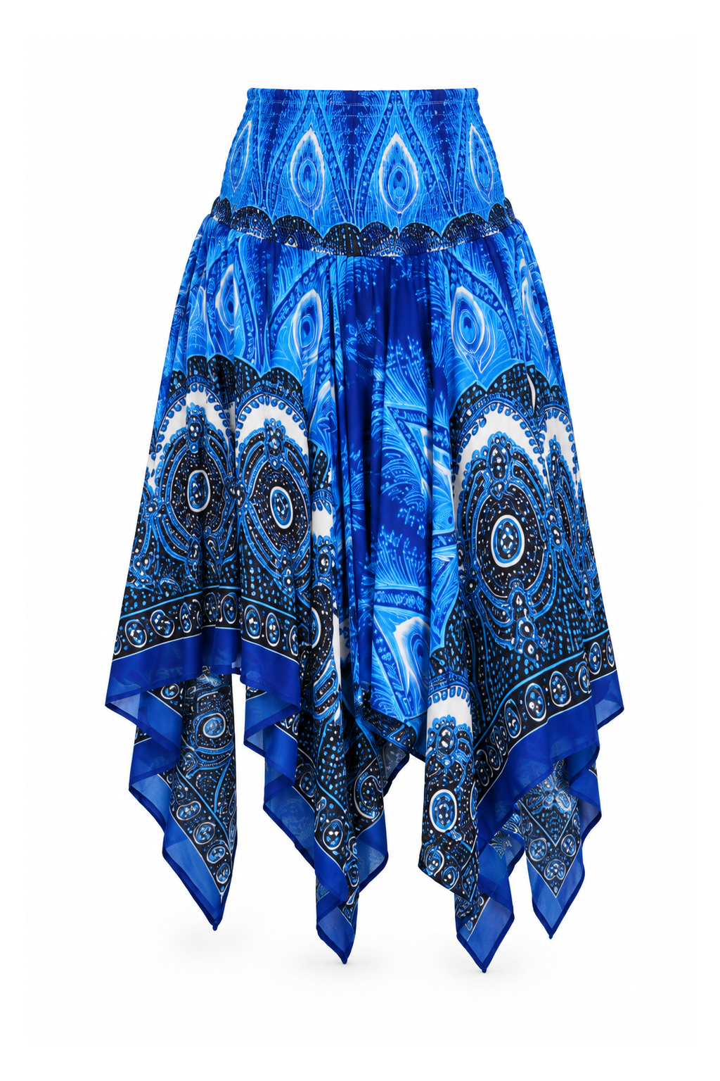 Zig Zag Rayon Halter Dress and Skirt - Blue and White Paisley - ghost mannequin, normalized primary image