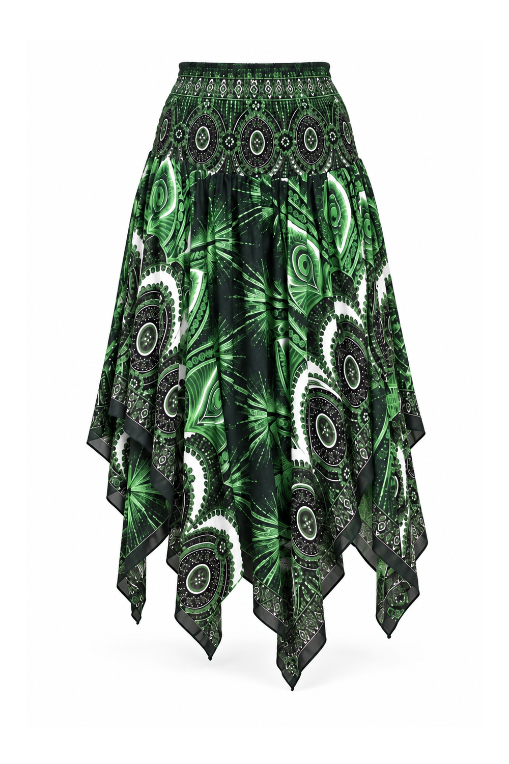 Zig Zag Rayon Halter Dress and Skirt - Green and Black Paisley - ghost mannequin, normalized primary image