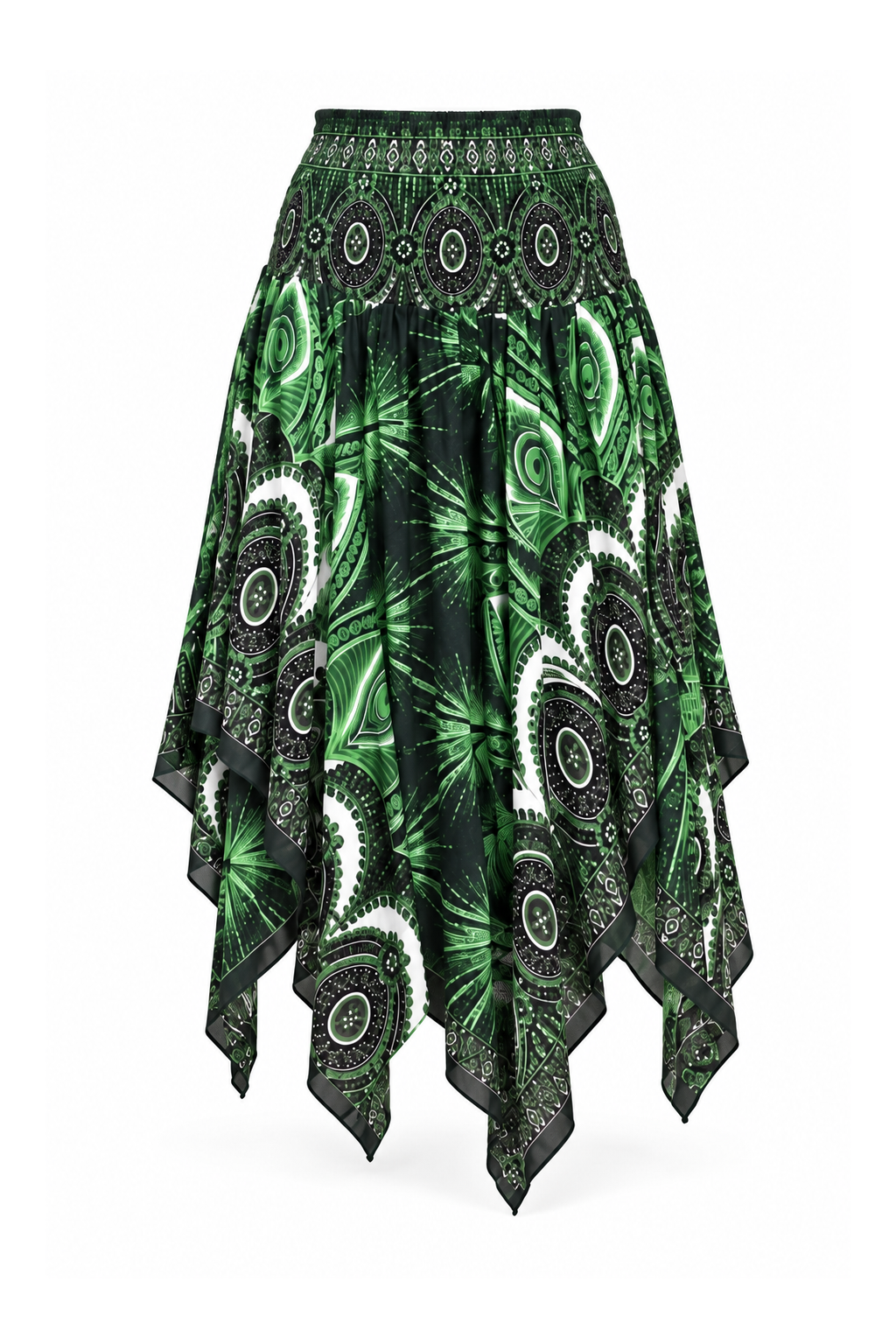 Zig Zag Rayon Halter Dress and Skirt - Green and Black Paisley - ghost mannequin, normalized primary image