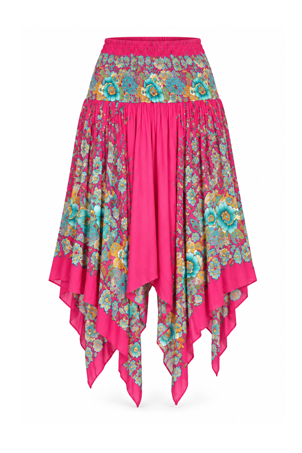 Zig Zag Rayon Halter Dress and Skirt - Pink Multicolour Floral - ghost mannequin, normalized primary image